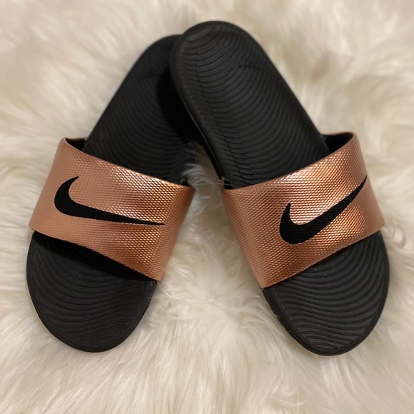bronze nike slides